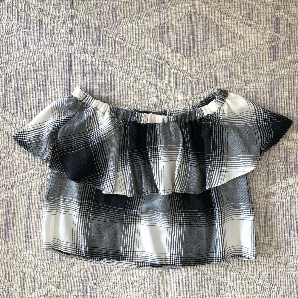 Off the Shoulder Plaid Top